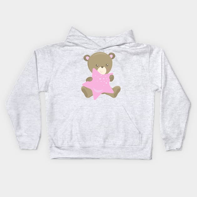 Cute Bear, Little Bear, Baby Bear, Bear With Star Kids Hoodie by Jelena Dunčević